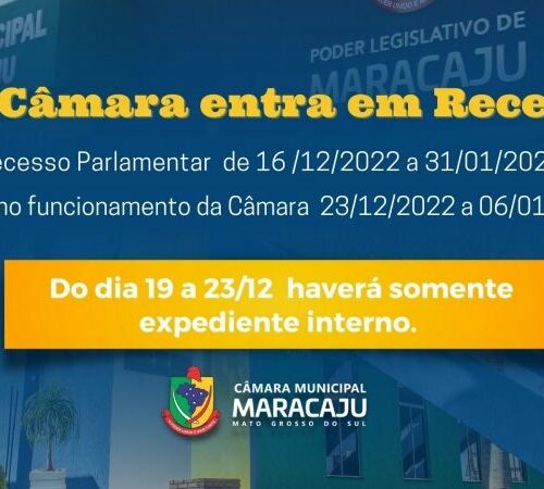 Câmara Municipal de Maracaju entra em recesso parlamentar.