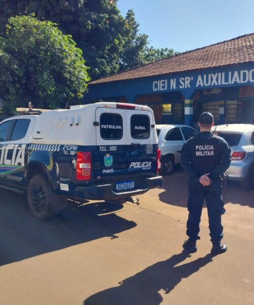 Em trabalho conjunto, Segurança Pública de Maracaju faz bonito, reforça segurança em escolas e registra positivas interações com alunos.