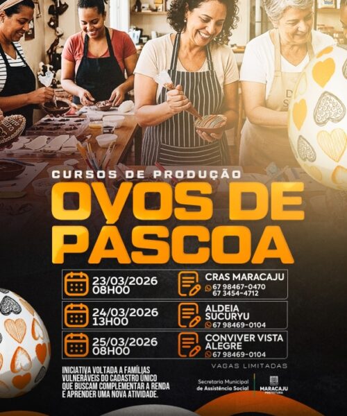 Prefeitura de Maracaju realizará o Curso de Ovos de Páscoa em Maracaju e Vista Alegre